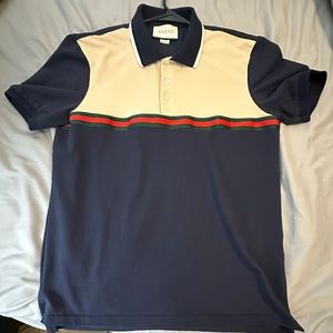 GUCCI BLUE/BEIGE COTTON POLO SIZE M